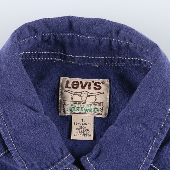 90s-00'S Levi's Authentic Jeanswear Linen x Cotton Long-Sleeve Western Shirt, Men's Size L (approx.) linen blue type Vintage Second Hand