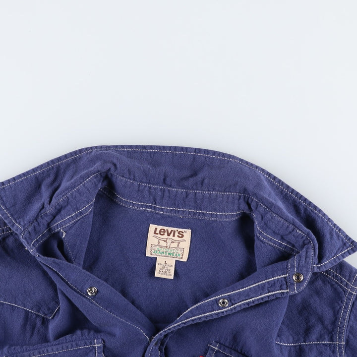 90s-00'S Levi's Authentic Jeanswear Linen x Cotton Long-Sleeve Western Shirt, Men's Size L (approx.) linen blue type Vintage Second Hand