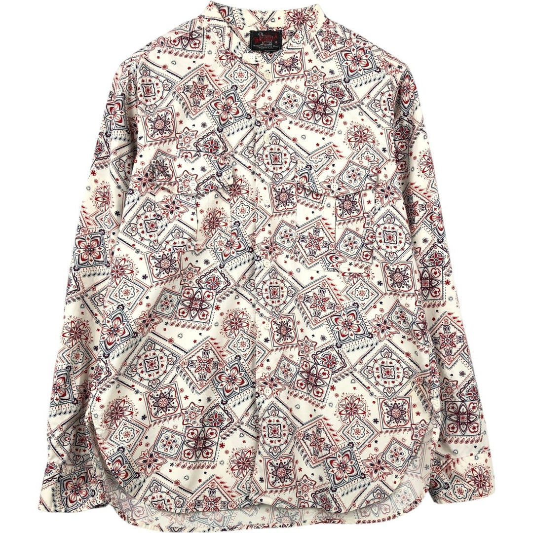 2000'S Woolrich all-over print stand-collar long-sleeve shirt, men's size M equivalent. unclear ivory Vintage Second Hand