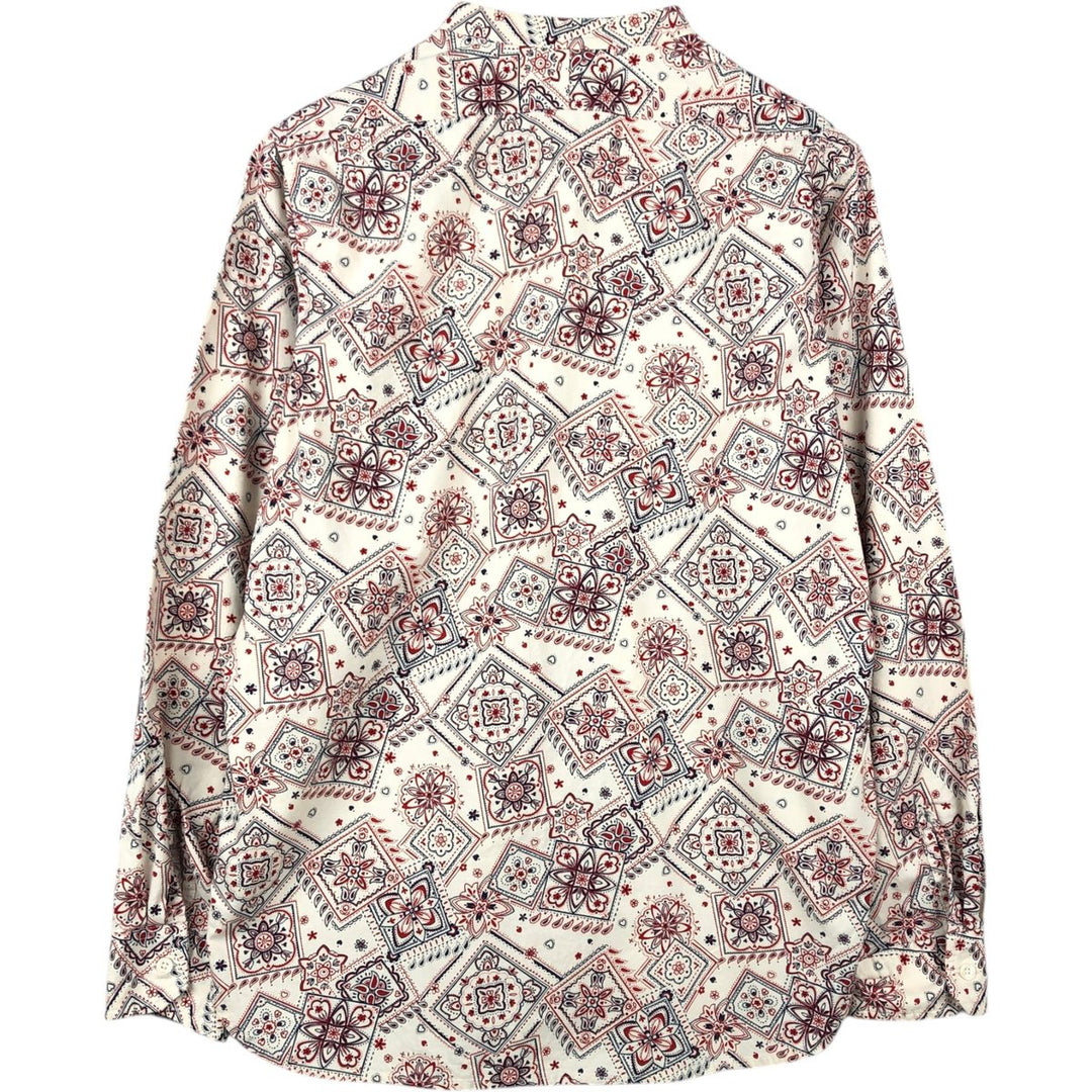 2000'S Woolrich all-over print stand-collar long-sleeve shirt, men's size M equivalent. unclear ivory Vintage Second Hand