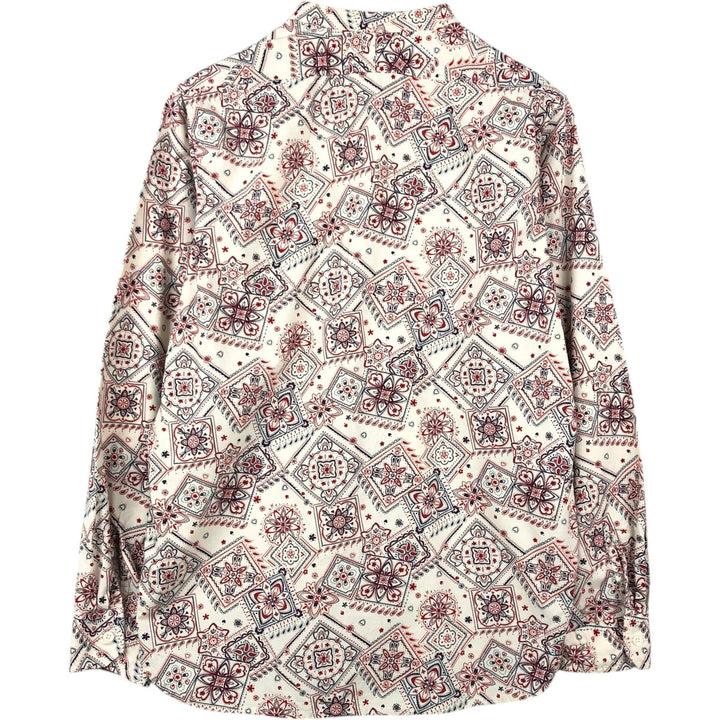 2000'S Woolrich all-over print stand-collar long-sleeve shirt, men's size M equivalent. unclear ivory Vintage Second Hand