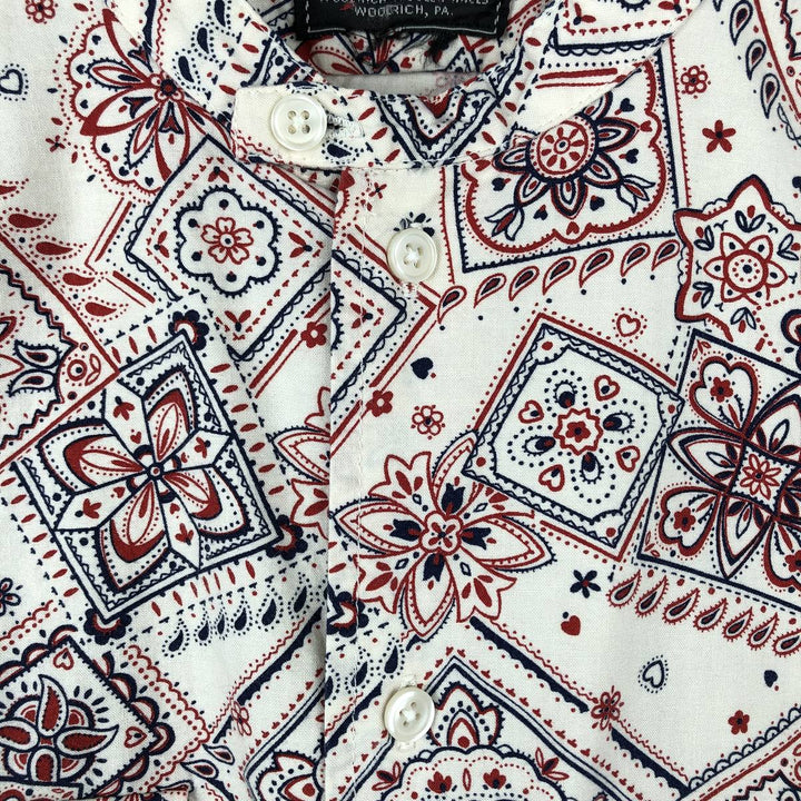 2000'S Woolrich all-over print stand-collar long-sleeve shirt, men's size M equivalent. unclear ivory Vintage Second Hand