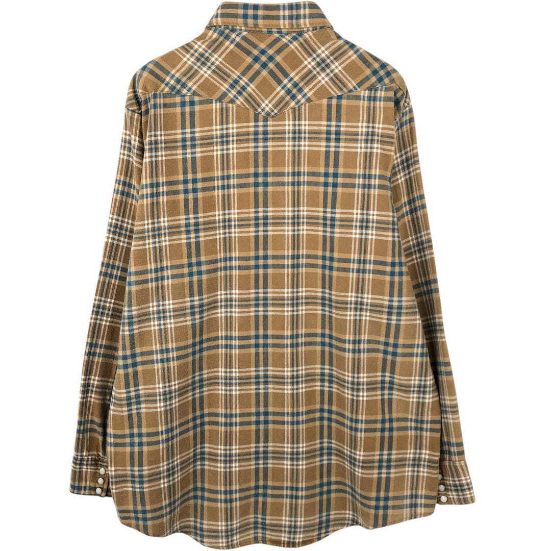 80'S Five Brother DAKOTA Check Pattern Long-Sleeve Flannel Check Shirt, Made in USA, Men's XL Equivalent, Vintage cotton Khaki type beige Vintage Second Hand