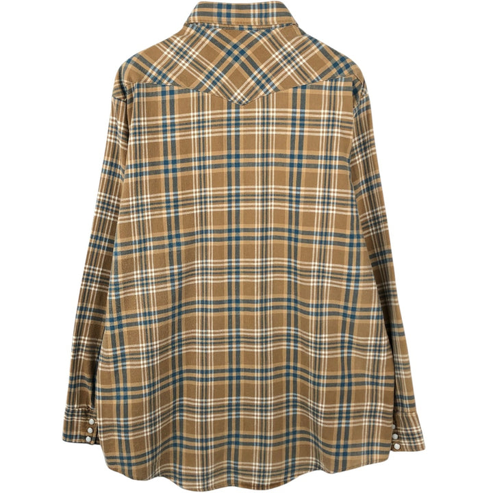 80'S Five Brother DAKOTA Check Pattern Long-Sleeve Flannel Check Shirt, Made in USA, Men's XL Equivalent, Vintage cotton Khaki type beige Vintage Second Hand