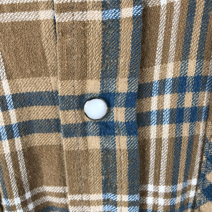 80'S Five Brother DAKOTA Check Pattern Long-Sleeve Flannel Check Shirt, Made in USA, Men's XL Equivalent, Vintage cotton Khaki type beige Vintage Second Hand