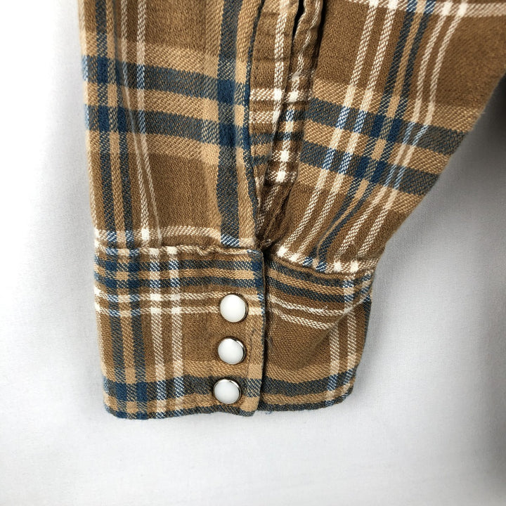 80'S Five Brother DAKOTA Check Pattern Long-Sleeve Flannel Check Shirt, Made in USA, Men's XL Equivalent, Vintage cotton Khaki type beige Vintage Second Hand