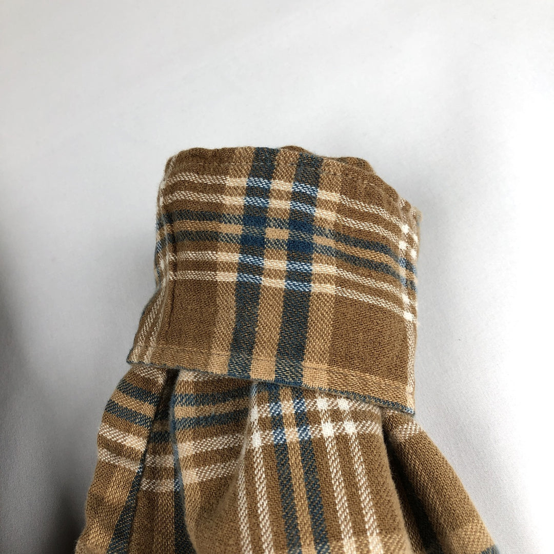 80'S Five Brother DAKOTA Check Pattern Long-Sleeve Flannel Check Shirt, Made in USA, Men's XL Equivalent, Vintage cotton Khaki type beige Vintage Second Hand