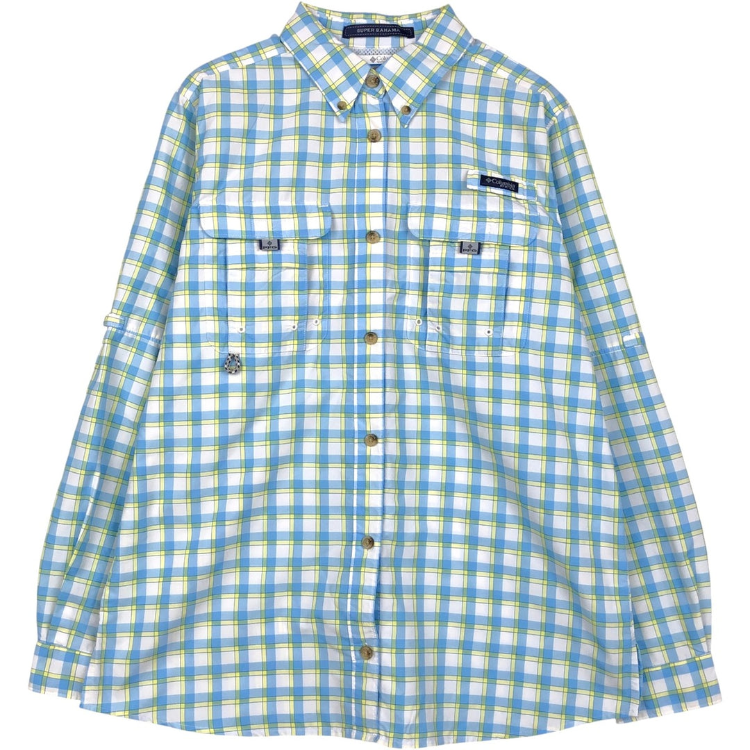 Columbia PFG Check Pattern Button-Down Long-Sleeve Fishing Shirt (Women's Size M) Nylon white type Vintage Second Hand