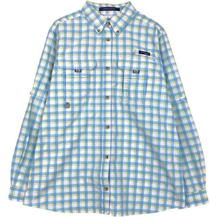 Columbia PFG Check Pattern Button-Down Long-Sleeve Fishing Shirt (Women's Size M) Nylon white type Vintage Second Hand