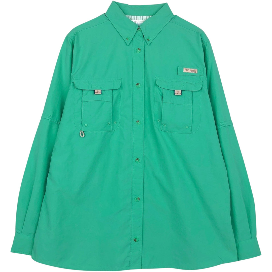 Columbia PFG Button-Down Long-Sleeve Fishing Shirt (Women's Size L) Nylon Emerald green Vintage Second Hand