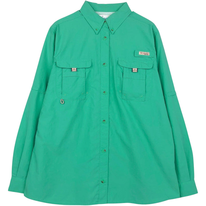 Columbia PFG Button-Down Long-Sleeve Fishing Shirt (Women's Size L) Nylon Emerald green Vintage Second Hand