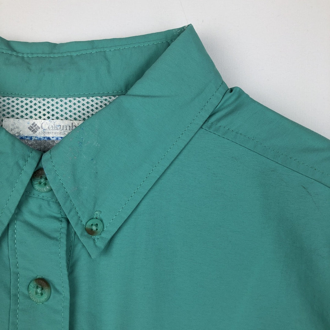 Columbia PFG Button-Down Long-Sleeve Fishing Shirt (Women's Size L) Nylon Emerald green Vintage Second Hand