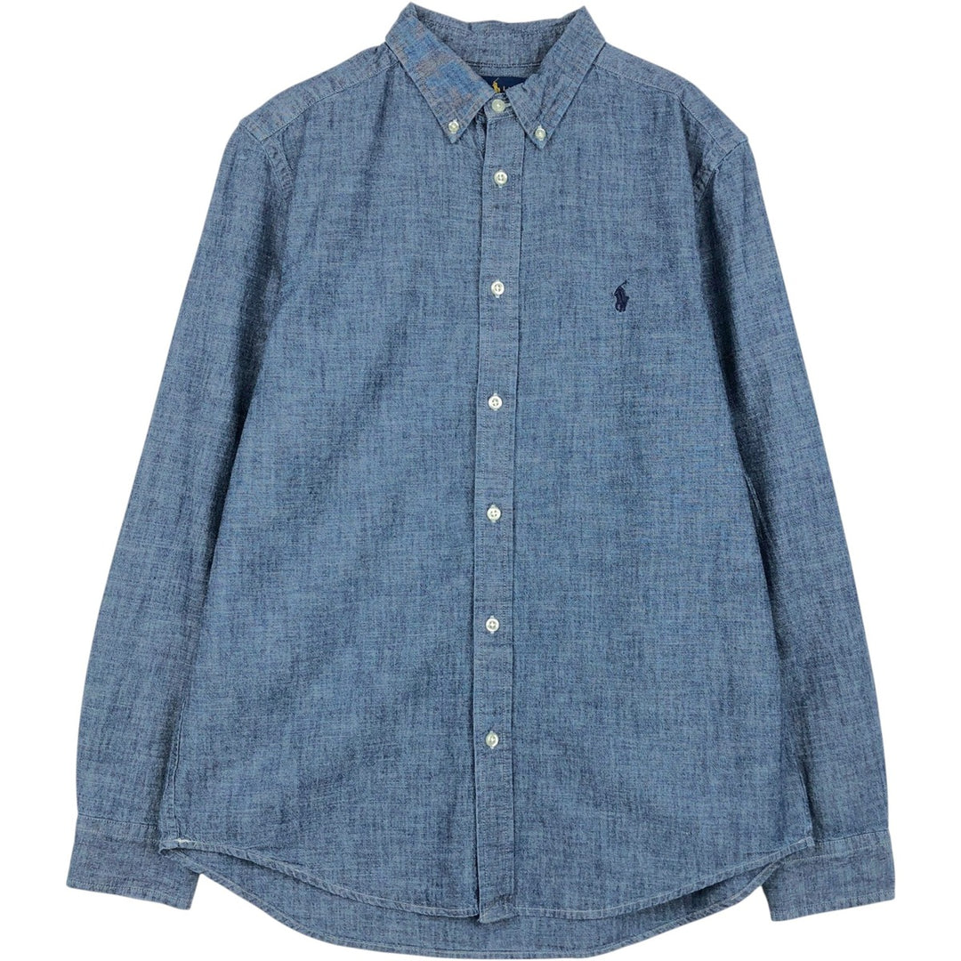 Ralph Lauren long-sleeved button-down chambray shirt, women's size M (approx.) cotton navy blue type Vintage Second Hand