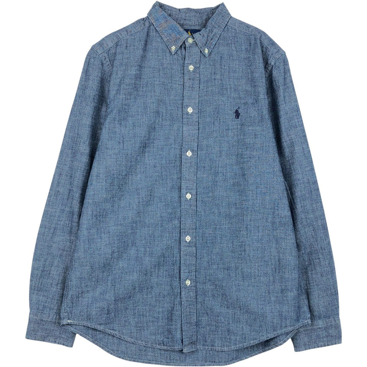 Ralph Lauren long-sleeved button-down chambray shirt, women's size M (approx.) cotton navy blue type Vintage Second Hand
