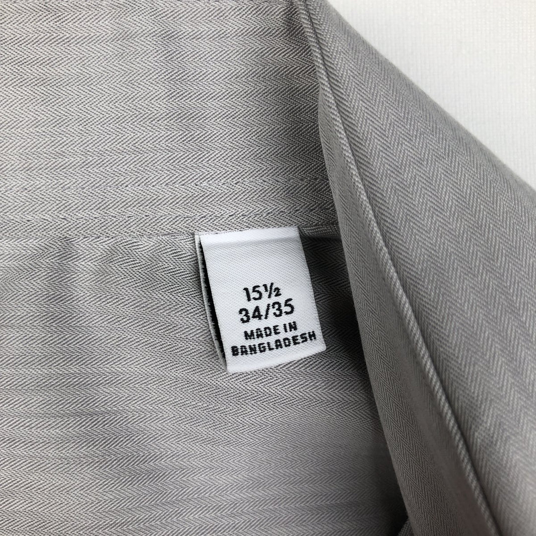 2000'S Calvin Klein slim fit performance non-iron herringbone long-sleeved cotton shirt, men's size M. cotton gray type Vintage Second Hand