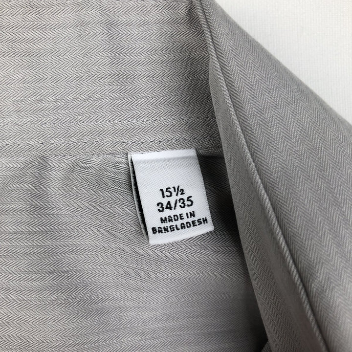 2000'S Calvin Klein slim fit performance non-iron herringbone long-sleeved cotton shirt, men's size M. cotton gray type Vintage Second Hand