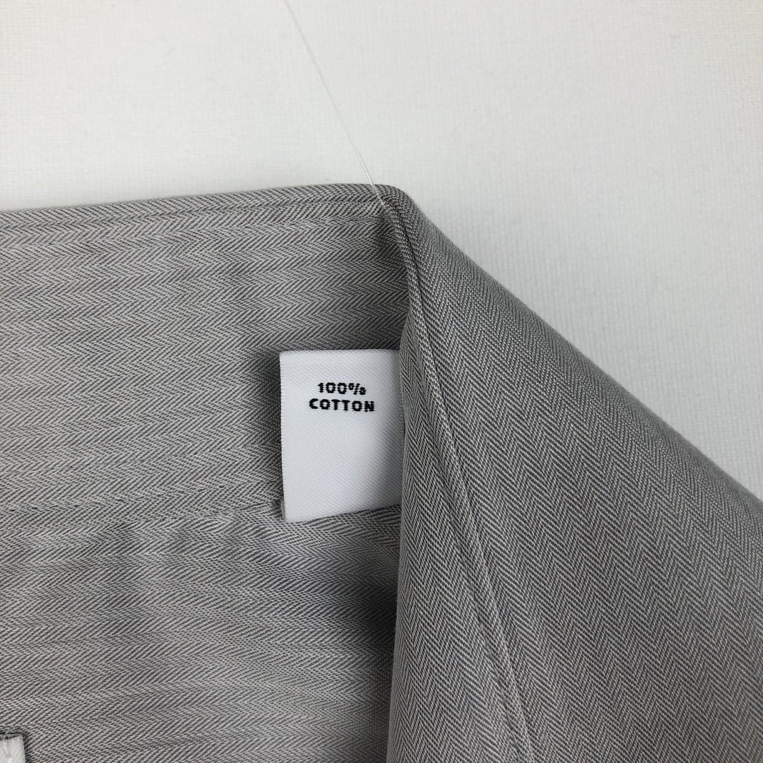 2000'S Calvin Klein slim fit performance non-iron herringbone long-sleeved cotton shirt, men's size M. cotton gray type Vintage Second Hand