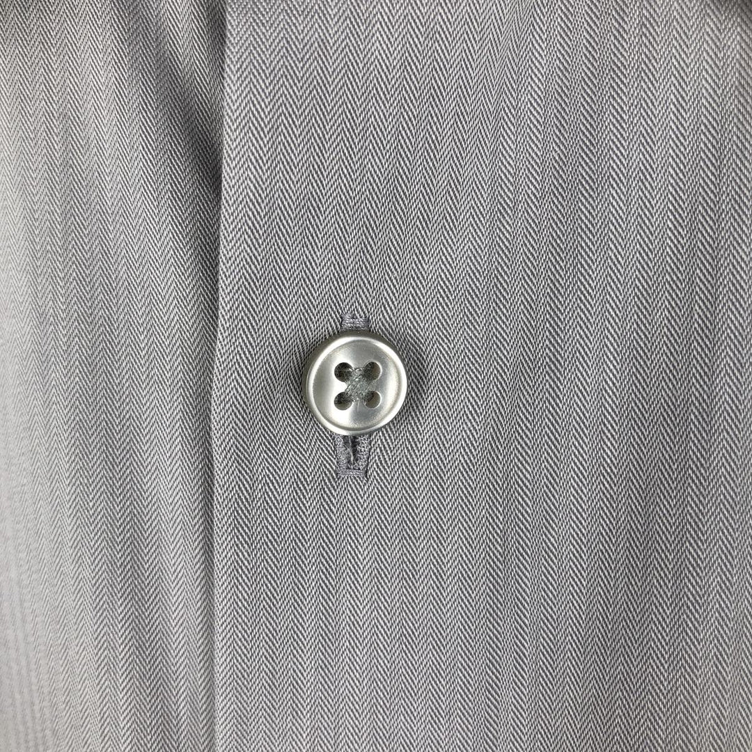 2000'S Calvin Klein slim fit performance non-iron herringbone long-sleeved cotton shirt, men's size M. cotton gray type Vintage Second Hand