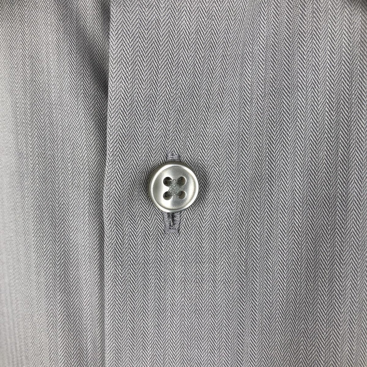 2000'S Calvin Klein slim fit performance non-iron herringbone long-sleeved cotton shirt, men's size M. cotton gray type Vintage Second Hand