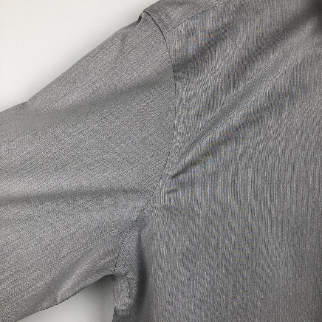 2000'S Calvin Klein slim fit performance non-iron herringbone long-sleeved cotton shirt, men's size M. cotton gray type Vintage Second Hand