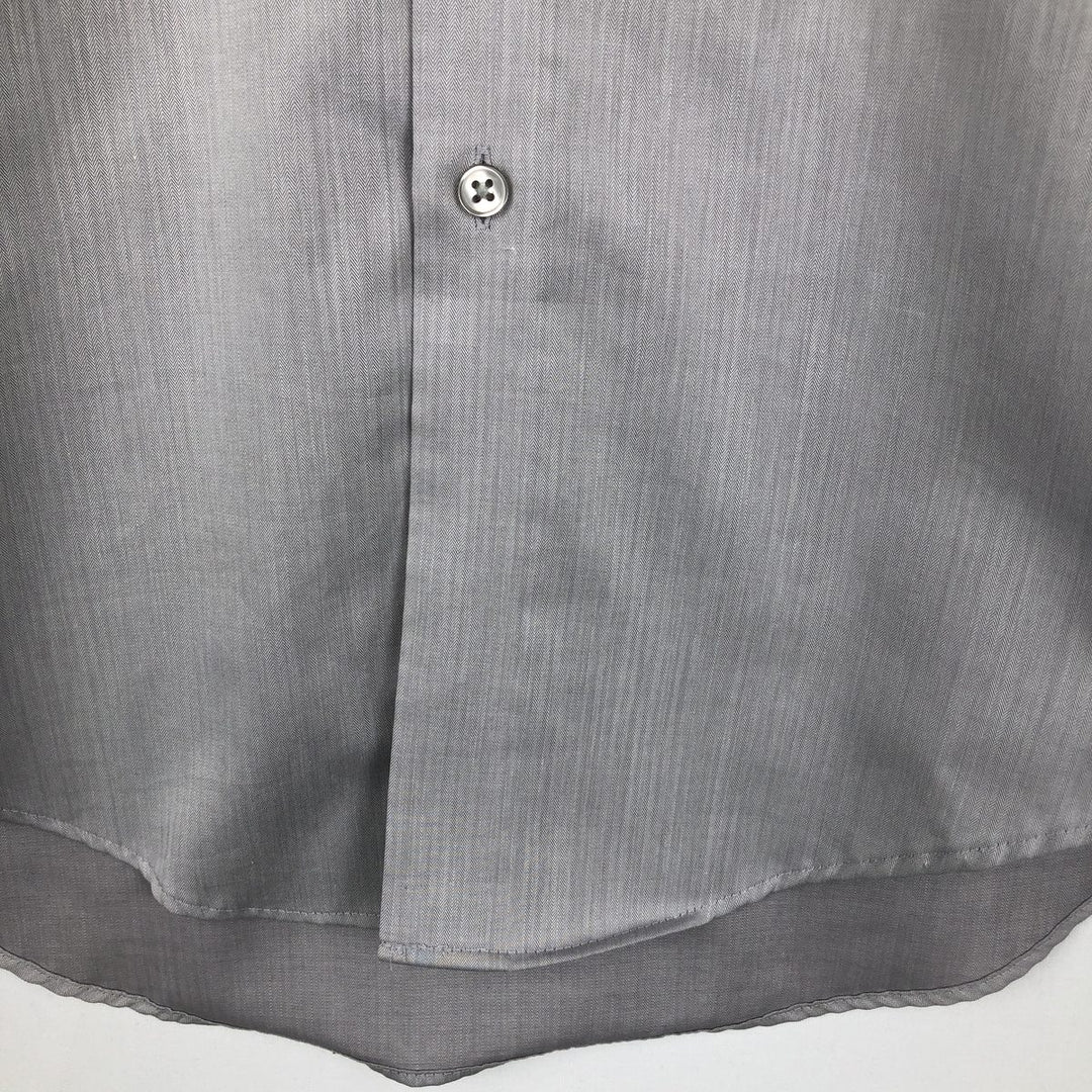 2000'S Calvin Klein slim fit performance non-iron herringbone long-sleeved cotton shirt, men's size M. cotton gray type Vintage Second Hand