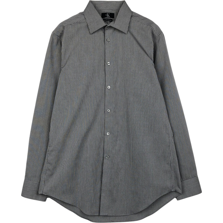 90s-00'S Calvin Klein wide-collar long-sleeved cotton striped shirt, men's size M (approx.), vintage. cotton gray type Vintage Second Hand