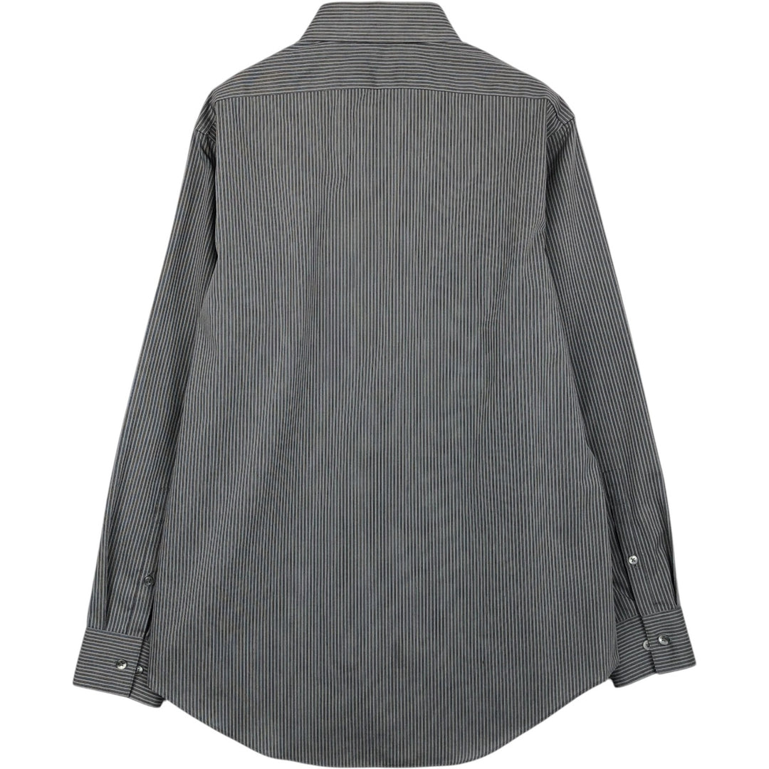 90s-00'S Calvin Klein wide-collar long-sleeved cotton striped shirt, men's size M (approx.), vintage. cotton gray type Vintage Second Hand