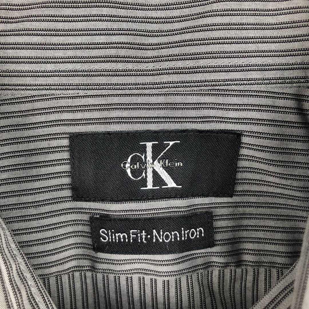 90s-00'S Calvin Klein wide-collar long-sleeved cotton striped shirt, men's size M (approx.), vintage. cotton gray type Vintage Second Hand