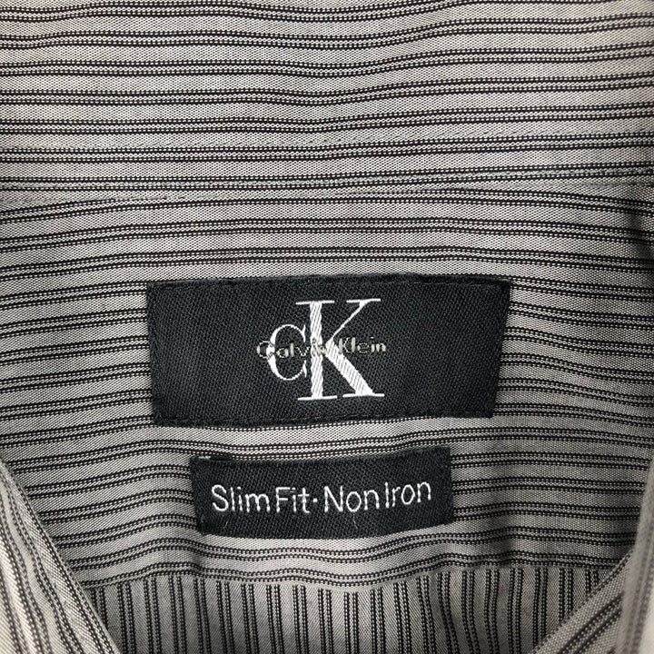 90s-00'S Calvin Klein wide-collar long-sleeved cotton striped shirt, men's size M (approx.), vintage. cotton gray type Vintage Second Hand