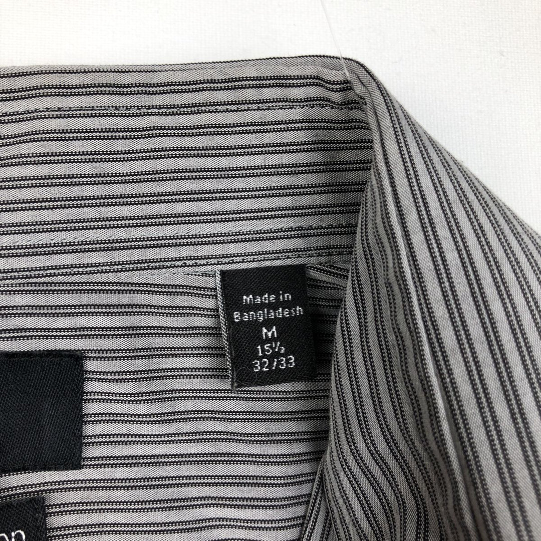 90s-00'S Calvin Klein wide-collar long-sleeved cotton striped shirt, men's size M (approx.), vintage. cotton gray type Vintage Second Hand