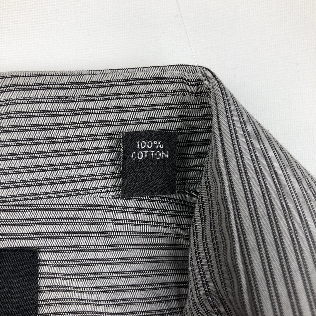 90s-00'S Calvin Klein wide-collar long-sleeved cotton striped shirt, men's size M (approx.), vintage. cotton gray type Vintage Second Hand