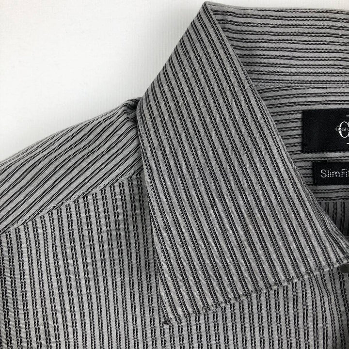 90s-00'S Calvin Klein wide-collar long-sleeved cotton striped shirt, men's size M (approx.), vintage. cotton gray type Vintage Second Hand