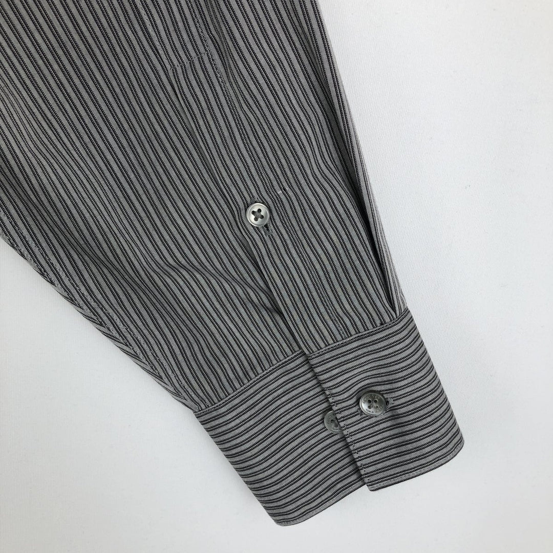 90s-00'S Calvin Klein wide-collar long-sleeved cotton striped shirt, men's size M (approx.), vintage. cotton gray type Vintage Second Hand