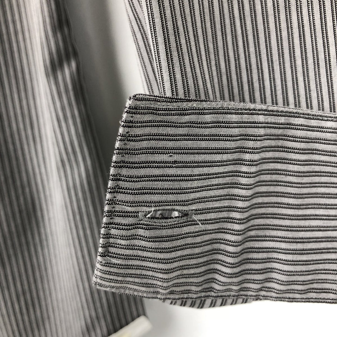 90s-00'S Calvin Klein wide-collar long-sleeved cotton striped shirt, men's size M (approx.), vintage. cotton gray type Vintage Second Hand