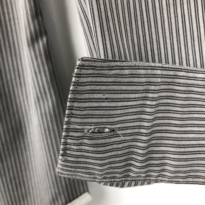 90s-00'S Calvin Klein wide-collar long-sleeved cotton striped shirt, men's size M (approx.), vintage. cotton gray type Vintage Second Hand