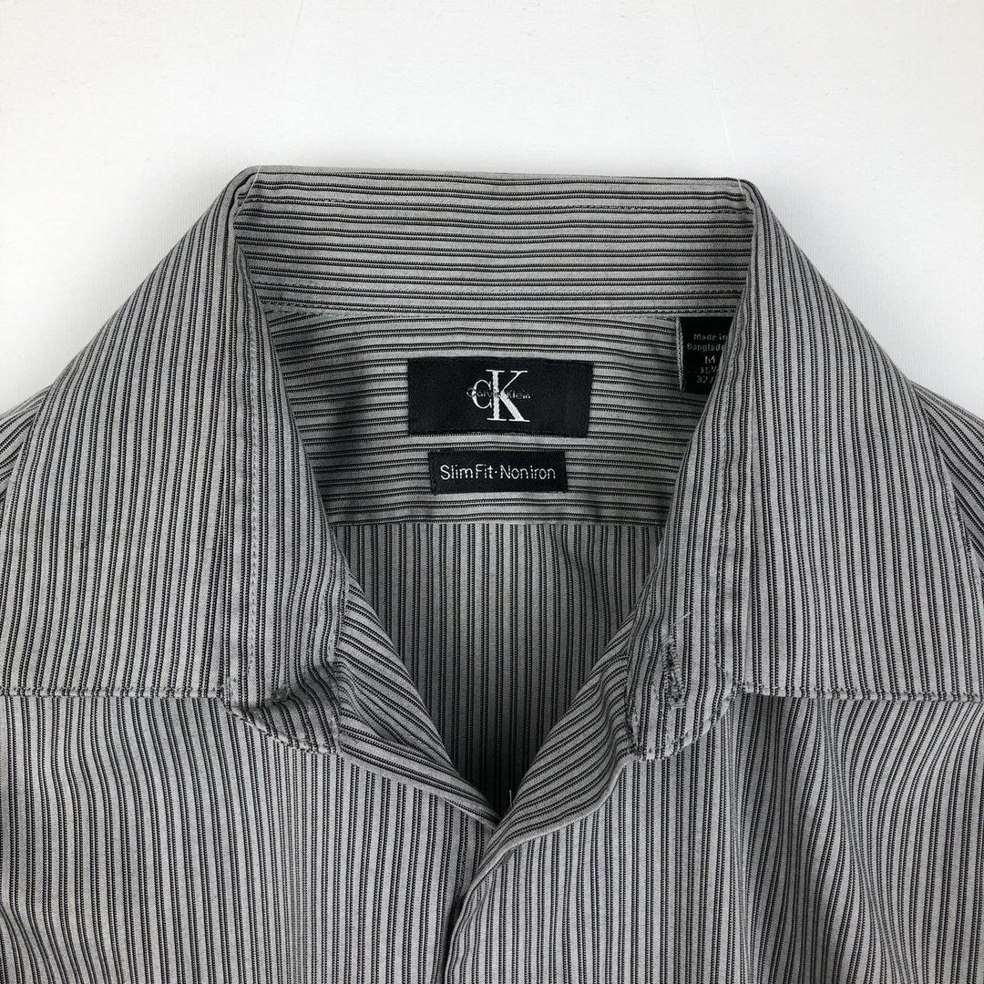 90s-00'S Calvin Klein wide-collar long-sleeved cotton striped shirt, men's size M (approx.), vintage. cotton gray type Vintage Second Hand
