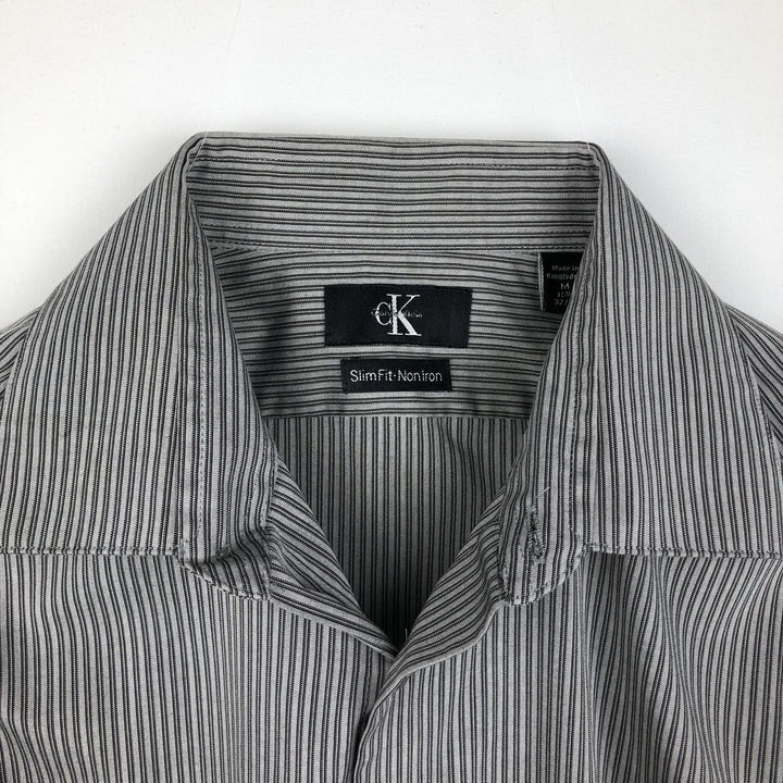 90s-00'S Calvin Klein wide-collar long-sleeved cotton striped shirt, men's size M (approx.), vintage. cotton gray type Vintage Second Hand