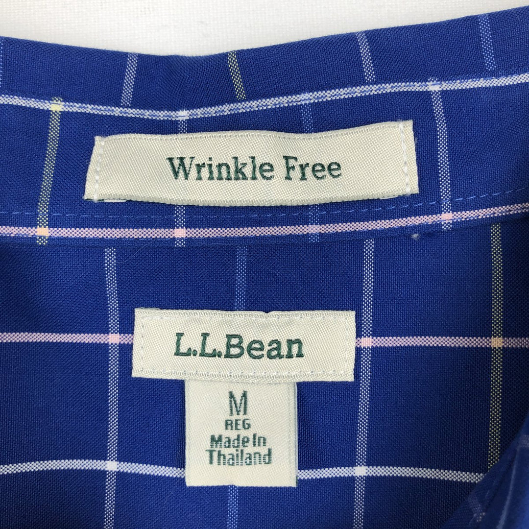 LLBean Wrinkle Free Long-Sleeve Cotton Check Shirt, Women's Size M (approx.) cotton Navy blue Vintage Second Hand