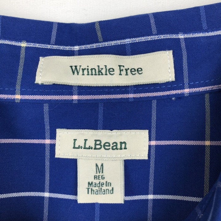 LLBean Wrinkle Free Long-Sleeve Cotton Check Shirt, Women's Size M (approx.) cotton Navy blue Vintage Second Hand