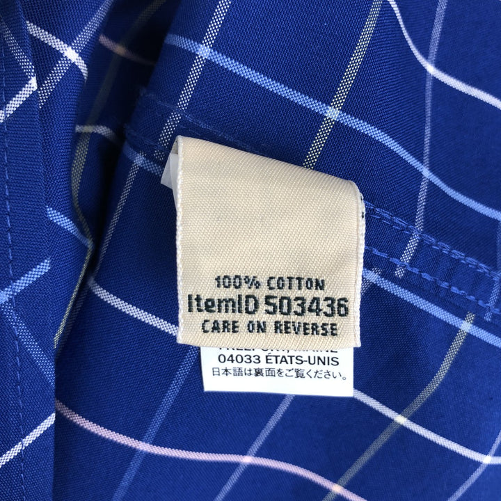 LLBean Wrinkle Free Long-Sleeve Cotton Check Shirt, Women's Size M (approx.) cotton Navy blue Vintage Second Hand