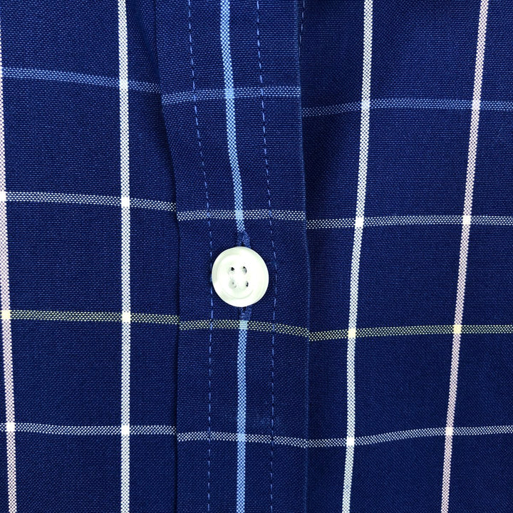 LLBean Wrinkle Free Long-Sleeve Cotton Check Shirt, Women's Size M (approx.) cotton Navy blue Vintage Second Hand