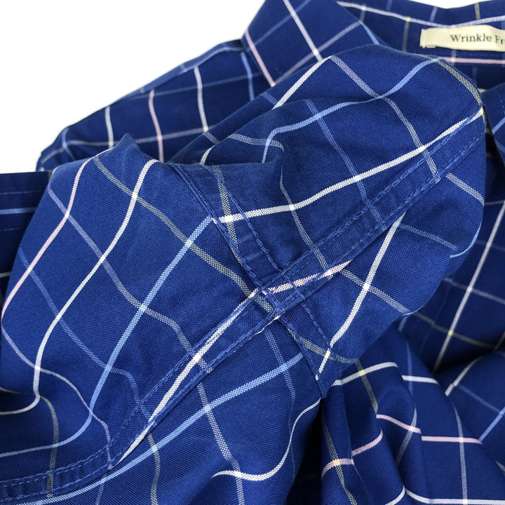 LLBean Wrinkle Free Long-Sleeve Cotton Check Shirt, Women's Size M (approx.) cotton Navy blue Vintage Second Hand