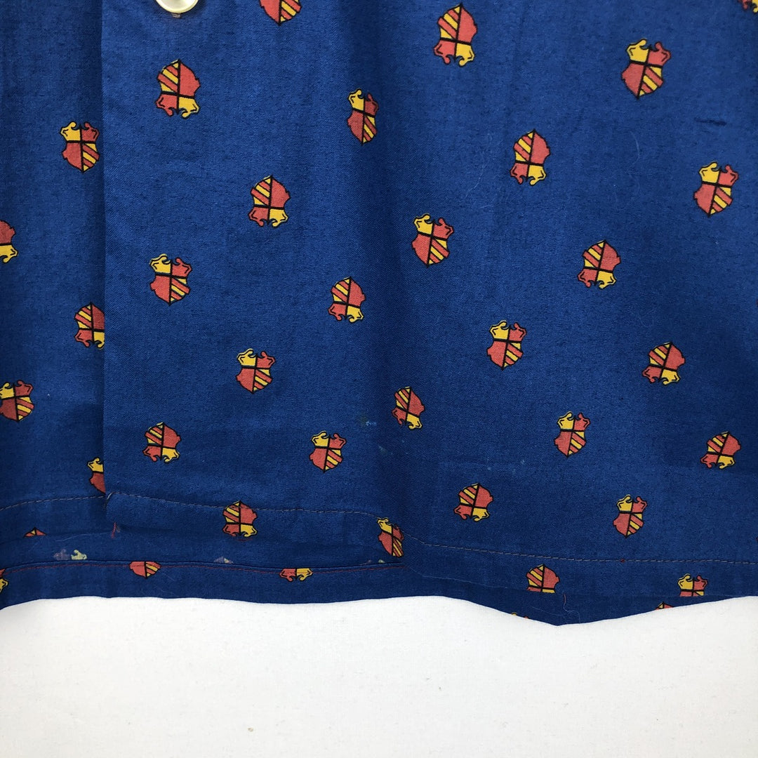 Donlin all-over print long-sleeved button-down shirt, boxy style, made in USA, men's size S equivalent, vintage. cotton blue type Vintage Second Hand