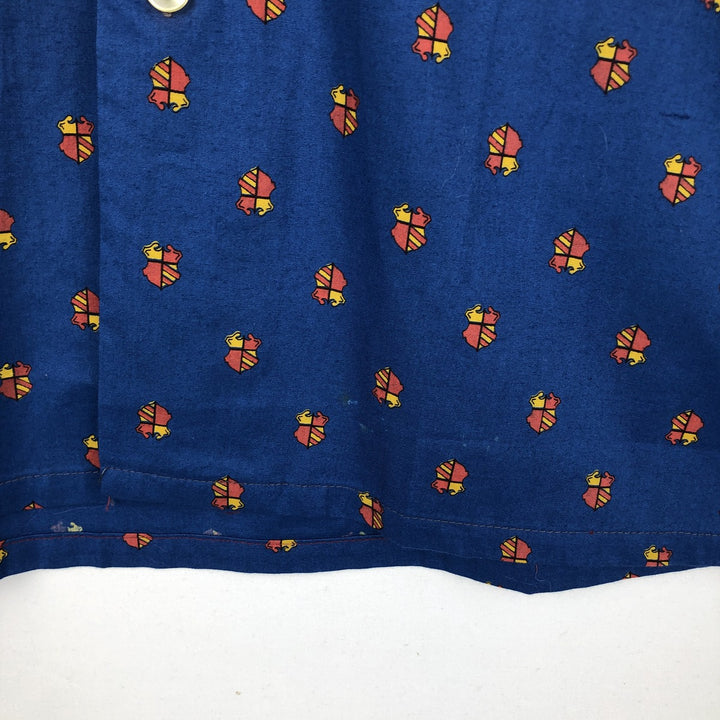 Donlin all-over print long-sleeved button-down shirt, boxy style, made in USA, men's size S equivalent, vintage. cotton blue type Vintage Second Hand