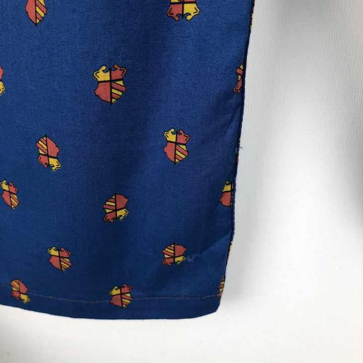 Donlin all-over print long-sleeved button-down shirt, boxy style, made in USA, men's size S equivalent, vintage. cotton blue type Vintage Second Hand