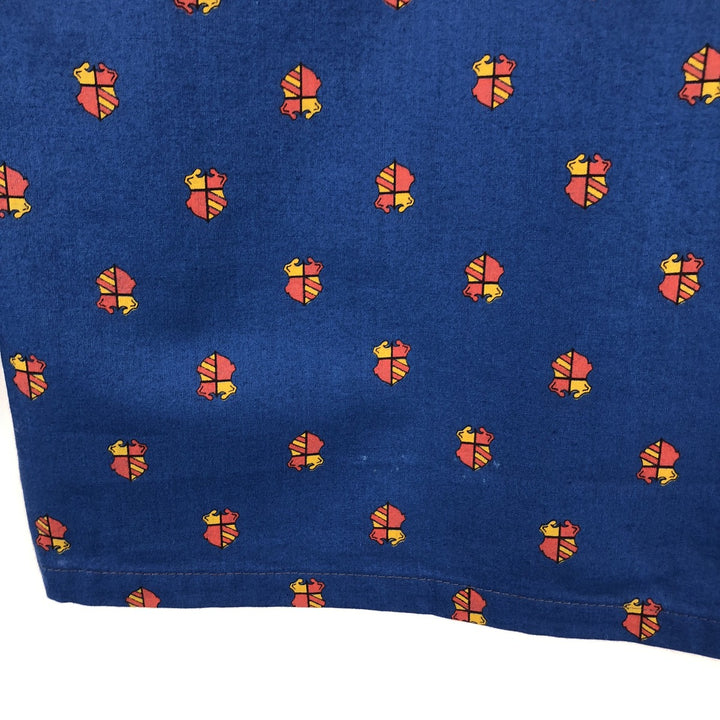 Donlin all-over print long-sleeved button-down shirt, boxy style, made in USA, men's size S equivalent, vintage. cotton blue type Vintage Second Hand