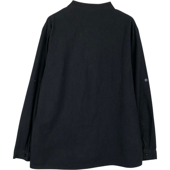 Lace-up stand-collar long-sleeve pullover shirt tunic (women's size L equivalent) cotton black type Vintage Second Hand