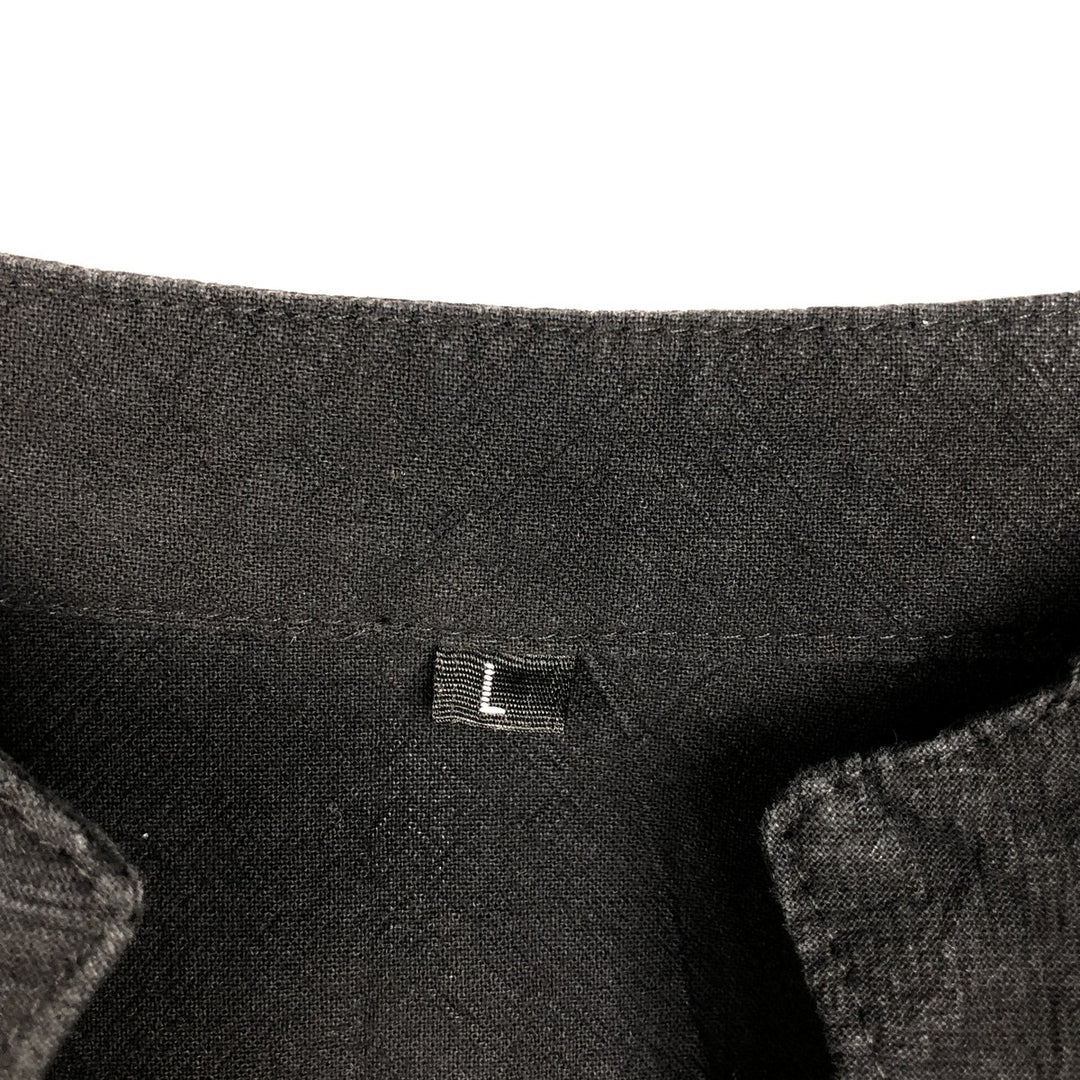Lace-up stand-collar long-sleeve pullover shirt tunic (women's size L equivalent) cotton black type Vintage Second Hand
