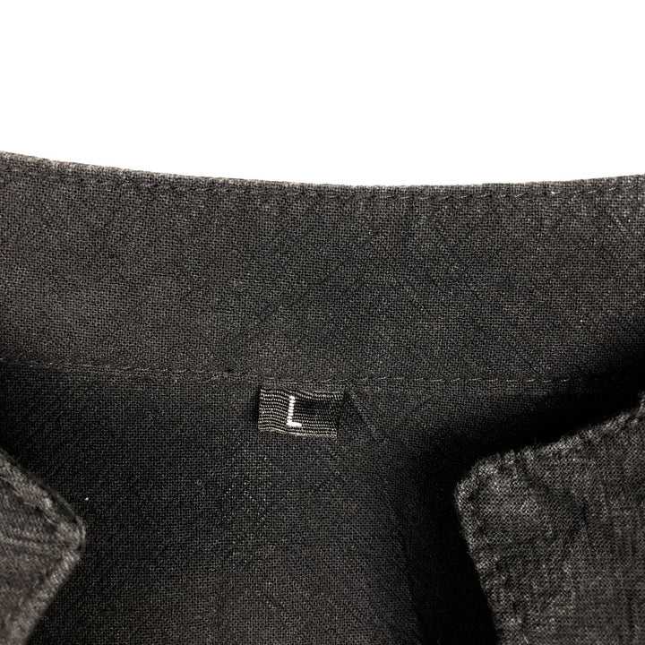 Lace-up stand-collar long-sleeve pullover shirt tunic (women's size L equivalent) cotton black type Vintage Second Hand