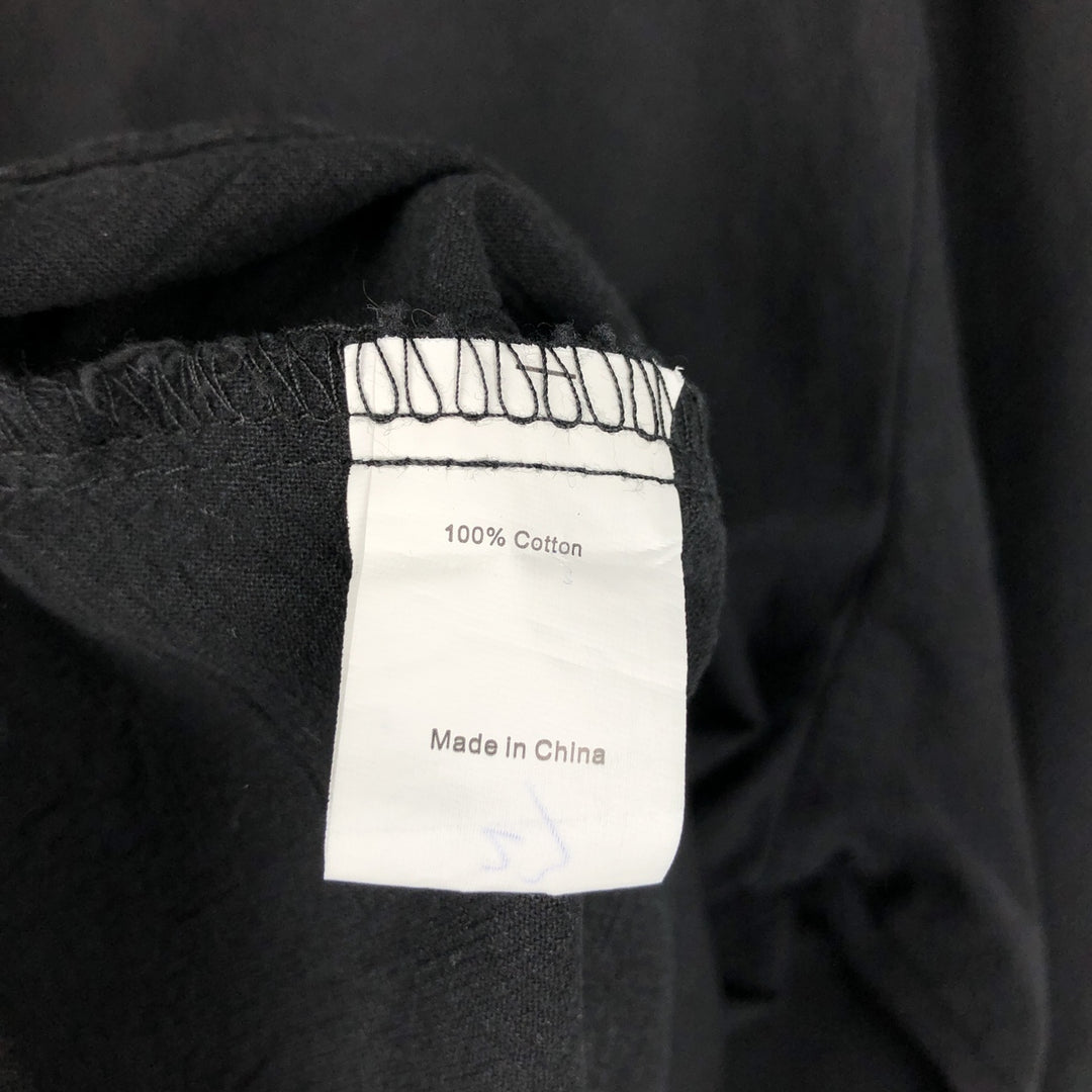 Lace-up stand-collar long-sleeve pullover shirt tunic (women's size L equivalent) cotton black type Vintage Second Hand